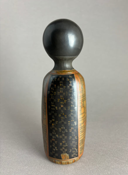 Kokeshi garçon tête foncée, motif # Igeta #